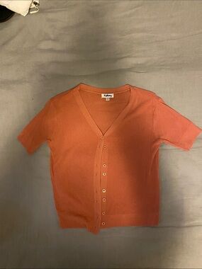 Red Berry peach Short-Sleeve Button Cardigan